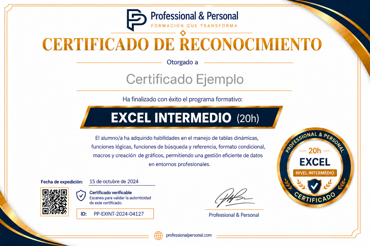 Certificado Excel Intermedio Professional & Personal